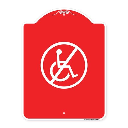 SIGNMISSION Designer Series Sign-No Handicap, Red & White Aluminum Architectural Sign, 18" x 24", RW-1824-23846 A-DES-RW-1824-23846
